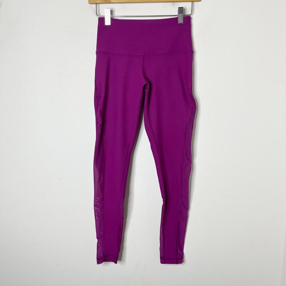 90 Degree Reflex Women Athletic Leggings XS Fuchsia Pink Sheer Mesh Insert Ankle - Picture 3 of 9